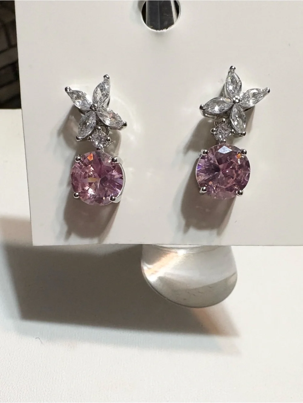 Pink Crystal Zirconia Drop Pierced Earrings - Women's Jewelry nwot